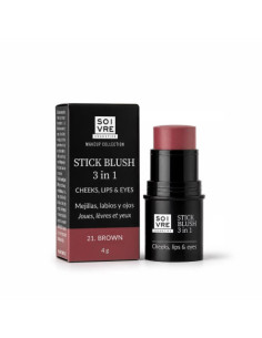 SOIVRE COSMETICS BLUSH 3 IN 1 MEJILLAS LABIOS Y OJOS  1 STICK 4 G COLOR BROWN