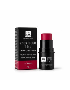 SOIVRE COSMETICS BLUSH 3 IN 1 MEJILLAS LABIOS Y OJOS  1 STICK 4 G COLOR RUBY