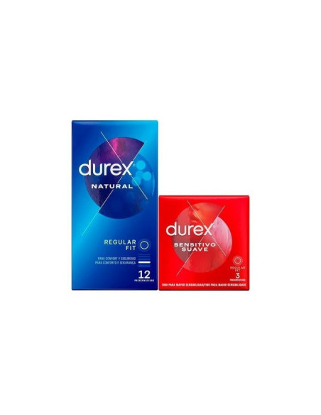 DUREX NATURAL PLUS + DUREX SENSITIVO CONFORT PRESERVATIVOS 12 + 3 PRESERVATIVOS PACK