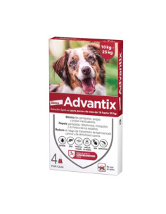 ADVANTIX 250/1250 MG SOLUCION SPOT-ON PERROS DE 10-25 KG 4 PIPETAS CORTAS 2,5 ML