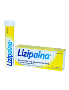 LIZIPAINA CLORHEXIDINA/BENZOCAINA 5 MG/2,5 MG 20 COMPRIMIDOS PARA CHUPAR (TUBO)