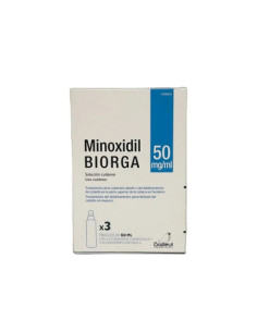 MINOXIDIL BIORGA 50 MG/ML SOLUCION CUTANEA 3 FRASCOS 60 ML + 3 ACCIONADORES DE BOQUILLA Y 2 ACCI