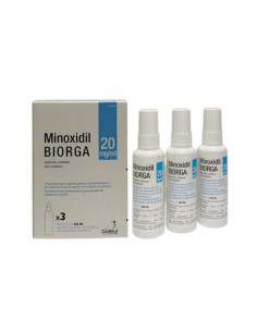 MINOXIDIL BIORGA 20 MG/ML SOLUCION CUTANEA 3 FRASCOS 60 ML + 3 ACCIONADORES DE BOQUILLA Y 2 ACCI
