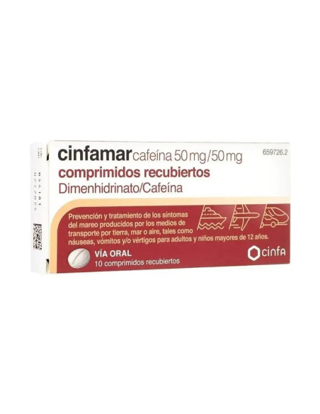 CINFAMAR CAFEINA 50 MG/50 MG 10 COMPRIMIDOS RECUBIERTOS